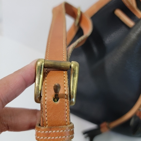VTG DOONEY BOURKE Black/Brown Pebble Collection Drawstring Bucket Bag Leather - Picture 5 of 14